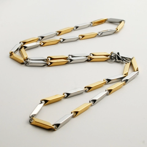 Edelstahl Geometrische Diamantform Kette Halskette Für Damen Herren Zweifarbig Vergoldet Minimalistischer Modeschmuck