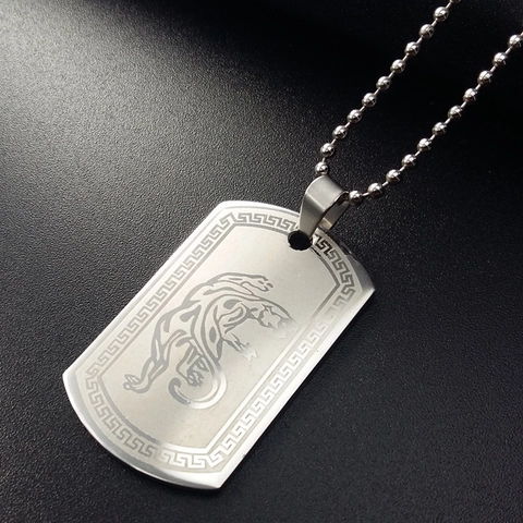 Heren Titanium Staal Luipaard Panther Hanger Halsketting Zilver Roestvrij Staal Griekse Sleutelrand Dog Tag Hip Hop Sieraden Unisex