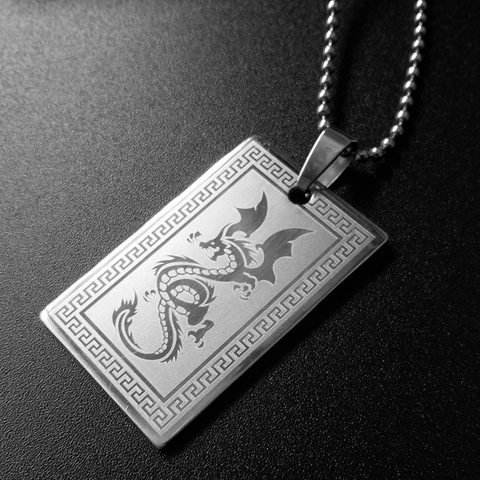 Vintage Roestvrij Stalen Draak Patroon Dog Tag Hanger Halsketting Voor Mannen Vrouwen Punk Stijl Sieraden Met Bolletjesketting Hanger
