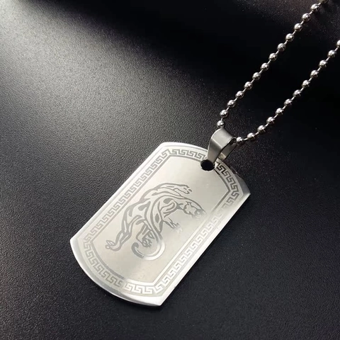 Heren Titanium Staal Luipaard Panther Hanger Halsketting Zilver Roestvrij Staal Griekse Sleutelrand Dog Tag Hip Hop Sieraden Unisex