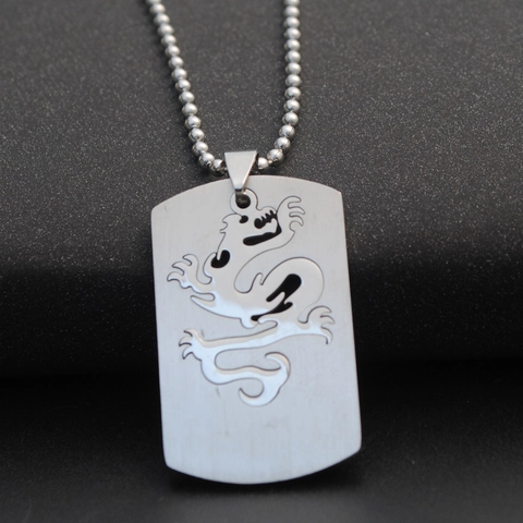 Collar De Colgante De Dragón De Acero Inoxidable Vintage Para Hombre Calado Dog Tag Joyería Con Cadena De Bolas Regalo