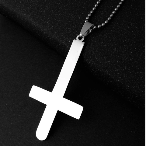 Men's Titanium Steel Inverted Cross Pendant Necklace Gothic Punk St Peter Cross Silver Ball Chain Necklace For Women Unisex Jewelry