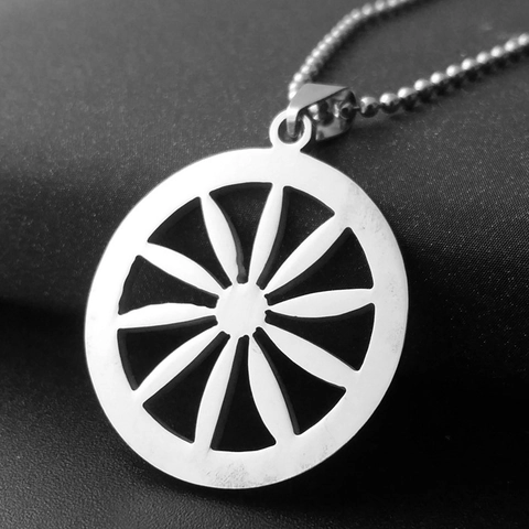 Stainless Steel Hollow Sunflower Round Pendant Geometric Wheel Hub Jewelry Accessory For Men Women Pendant Only Without Chain