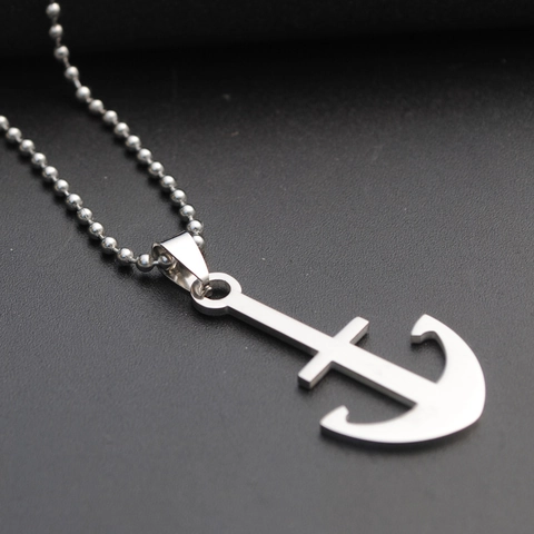 Edelstahl Nautisch Anker Anhänger Halskette Für Herren Damen Punk Sailor Stil Schmuck Mit Kugelketten Silber Farbe