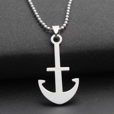 Edelstahl Nautisch Anker Anhänger Halskette Für Herren Damen Punk Sailor Stil Schmuck Mit Kugelketten Silber Farbe