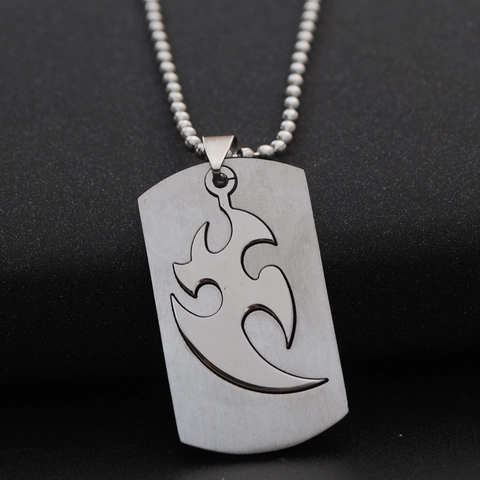 Collana con Ciondolo Targhetta Cane Punk in Acciaio al Titanio Fiamma Vuota per Uomo Donna Streetwear Argento Metallo Spazzolato Gioielli