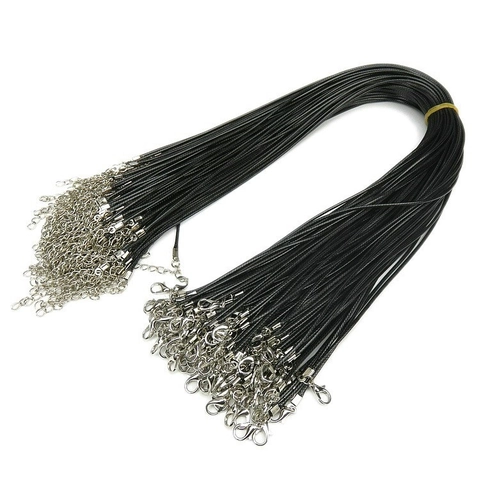 Collar de Cordón de Cera Negro Con Cierre de Langosta de Aleación de Plata Y Cadena de Extensión Para Joyería DIY