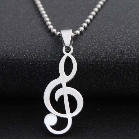 Muzieksleutel Hanger Halsketting Roestvrij Staal Zilver Bolletjesketting Voor Heren Vrouwen Muziek Sieraden Accessoire