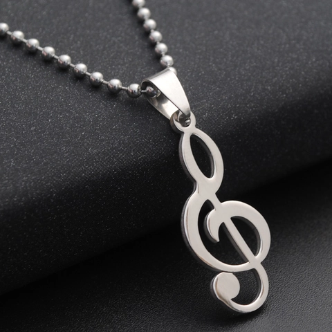 Muzieksleutel Hanger Halsketting Roestvrij Staal Zilver Bolletjesketting Voor Heren Vrouwen Muziek Sieraden Accessoire