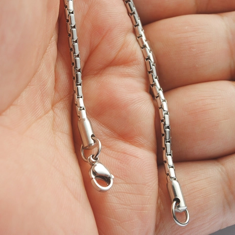 Collar de Cadena de Caja de Acero Inoxidable Minimalista para Hombres Mujeres Unisex Cadena Veneciana Pulida Joyería