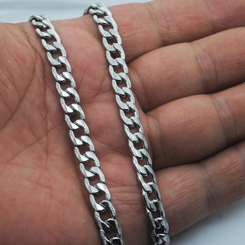 Men's Stainless Steel Cuban Link Necklace Vintage Embossed NK Chain Necklace Punk Style Silver Color Jewelry For Men