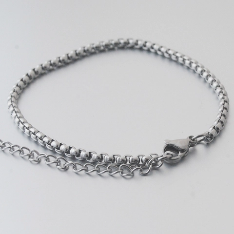 Unisex Roestvrij Stalen Box-ketting Armband Verstelbare Venetiiaanse Schakelketting Met Karabijnsluiting Zilverkleurige Sieraden