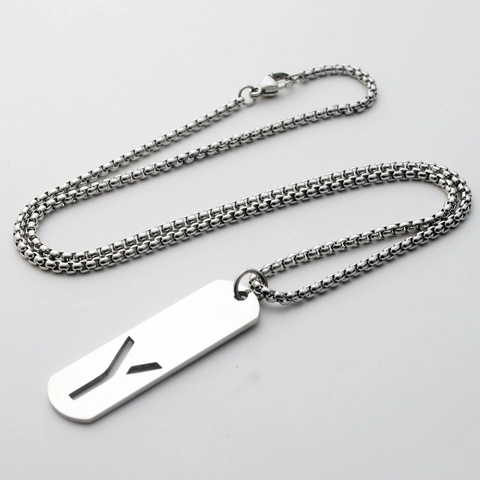 Roestvrij Staal Alfabet Letter Initiaal Hanger Ketting Voor Mannen Vrouwen Holle Rechthoek Tag Box Ketting Industriële Stijl Unisex Sieraden