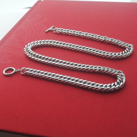 Hip Hop Stainless Steel Cuban Chain Necklace For Men Women Street Style Toggle Clasp Silver Color Heavy Curb Link Chain Jewelry