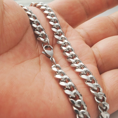 Hip Hop Roestvrij Staal Cubaanse Schakel Halsketting Voor Heren Dames Hooggepolijst Zeszijdig Geslepen Ketting Mode Sieraden Cadeau