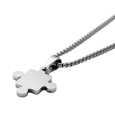 Edelstahl Puzzle Anhänger Halskette Für Paare Damen Herren Polierte Silberoptik Geometrischer Schmuck Dating Jahrestag Geschenk
