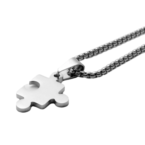 Edelstahl Puzzle Anhänger Halskette Für Paare Damen Herren Polierte Silberoptik Geometrischer Schmuck Dating Jahrestag Geschenk