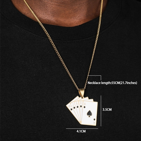 Hip Hop Ανοξείδωτο Ατσάλι Royal Flush Πόκερ Μενταγιόν Κολιέ Χρυσό Μπαστούνι 10 J Q K A Σμάλτο Κοσμήματα για Άνδρες Γυναίκες