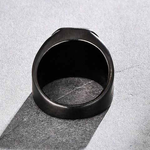 Punk Stainless Steel Ring For Men Square Red Synthetic Ruby Vintage IP Black Plated Retro Fashion Jewelry Finger Ring