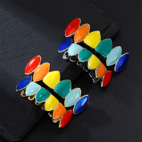 Grillz Dentale in Rame Placcato Oro Arcobaleno Smaltato Hiphop Multicolore Street Style per Festa Unisex Gioielli Corpo