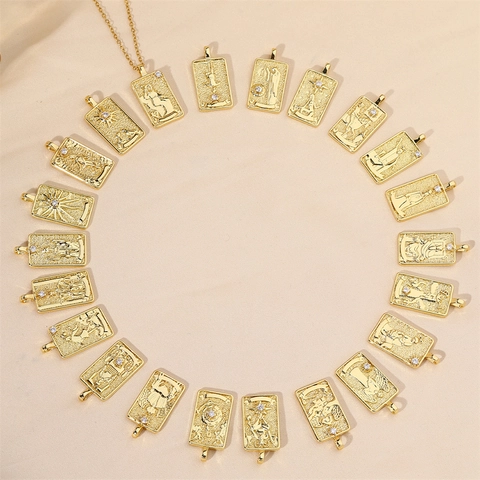 Vintage Tarot Card Pendant Necklace Gold Plated Copper Relief With Zirconia For Women Men Mystical Gothic Jewelry Gift