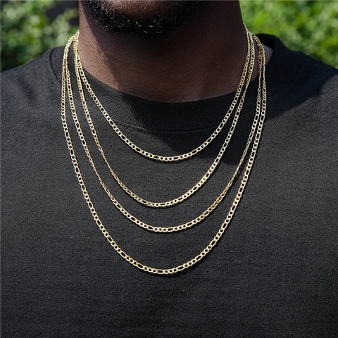 Collar De Cadena Figaro Acero Inoxidable 304 Chapado En Oro 18K Joyería Hip Hop Para Hombres Mujeres Durable Minimalista