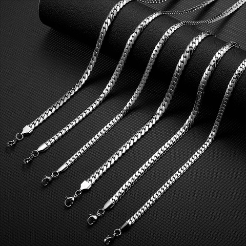 Minimalist Stainless Steel Flat Embossed Cuban Box Chain Necklace Bracelet For Men Women Gold Silver Plated Industrial Jewelry