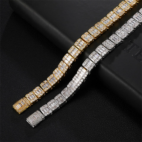 Hip Hop Baguette Tennis Kette Halskette Kupfer Eingelegt Zirkonia Iced Out Luxus Schmuck Für Herren Damen Party Geschenk