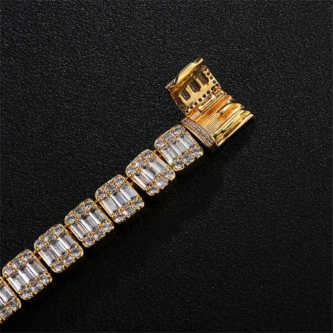 Hip Hop Baguette Tennis Kette Halskette Kupfer Eingelegt Zirkonia Iced Out Luxus Schmuck Für Herren Damen Party Geschenk
