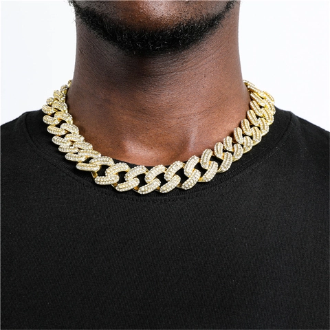 Hip Hop Iced Out Cuban Link Chain Necklace Zirconia Inlaid Zinc Alloy Gold Silver Plated Street Jewelry For Men Women