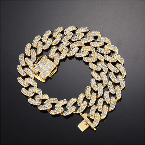 Hip Hop Iced Out Cuban Link Chain Necklace Zirconia Inlaid Zinc Alloy Gold Silver Plated Street Jewelry For Men Women