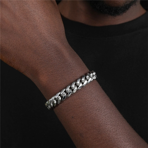 Bracelet Maille Cubaine Hip Hop en Acier Inoxydable pour Hommes Bracelet Chaîne en Métal Épais Avec Fermoir à Ressort Bijoux Streetwear