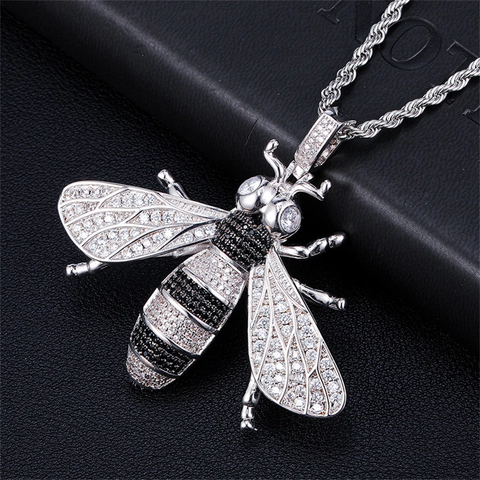 Hip Hop Biene Anhänger Halskette Kupfer Iced Out Bunte Zirkonia Bling Tier Schmuck Für Herren Damen Täglich Party Accessoire