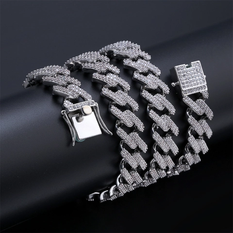 Iced Out Miami Cuban Link Halskette Für Herren Damen Hip Hop Kupfer Zirkonia Pavé Rhombus Gliederschmuck