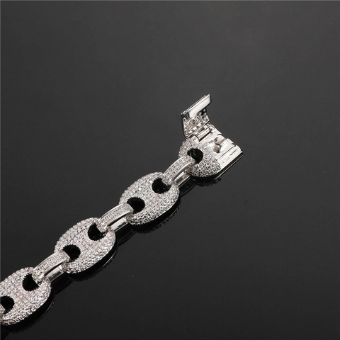 Hip Hop Kupfer Mariner Gliederkette Mit Pave Zirkonia Iced Out Schweinenasen Kaffeebohnen Kette Für Unisex Streetwear Schmuck