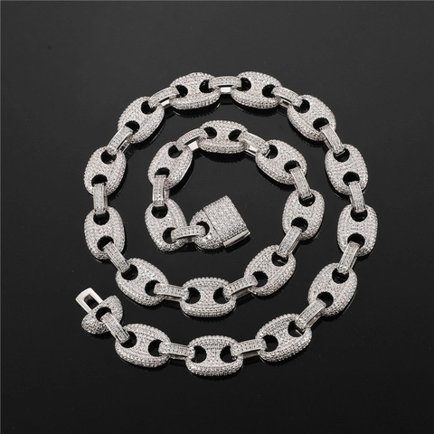 Hip Hop Kupfer Mariner Gliederkette Mit Pave Zirkonia Iced Out Schweinenasen Kaffeebohnen Kette Für Unisex Streetwear Schmuck