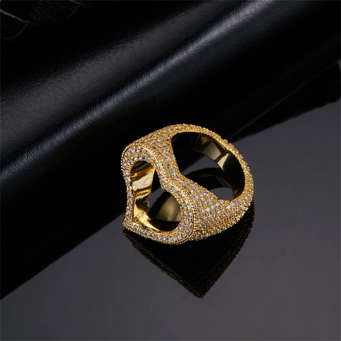 Hip Hop Trendy Hollow Heart Copper Ring For Women Full Zirconia Inlaid Wide Band Gold Silver Color Fashion Jewelry Gift
