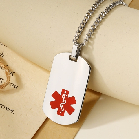 Stainless Steel Medical Alert Dog Tag Necklace Star Of Life Emergency Identification SOS Pendant Jewelry For Men Women