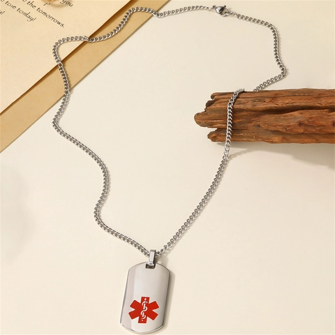 Stainless Steel Medical Alert Dog Tag Necklace Star Of Life Emergency Identification SOS Pendant Jewelry For Men Women