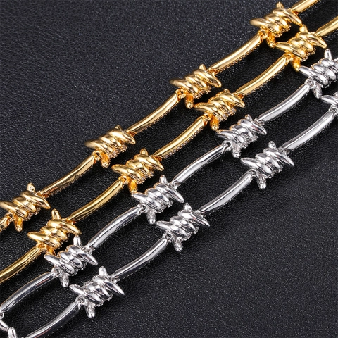 Hip Hop Kupfer Stacheldraht Halskette Voll Besetzt mit Strass Punk Streetwear Schmuck Für Herren Damen Modische Accessoires