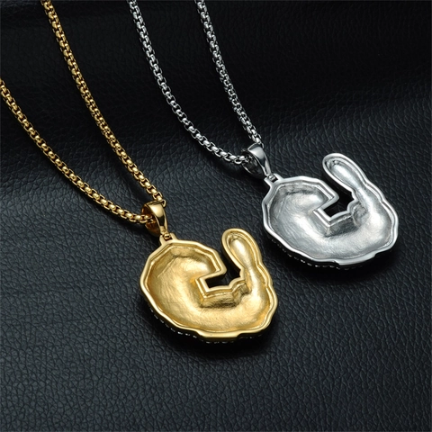 Hip Hop Iced Out Muskel Arm Anhänger Halskette Kupfer Eingelegt Strass Muskel Mann Fitness Schmuck Für Herren Damen Geschenk