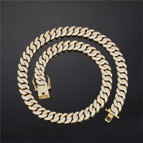 Collana Uomo Hip Hop Cuban Link Chain Iced Out Doppia Fila Strass Lega di Zinco Placcato Oro Argento Gioielli Streetwear