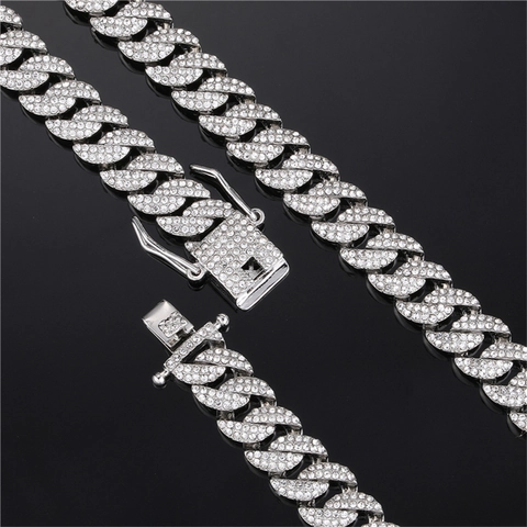 Collana Uomo Hip Hop Cuban Link Chain Iced Out Doppia Fila Strass Lega di Zinco Placcato Oro Argento Gioielli Streetwear
