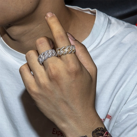 Anello Maglia Cubana Hip Hop Retrò per Uomo Donna Rame Zirconia Catena Anello a Fascia Personalizzato Placcato Oro Argento