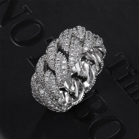 Anello Maglia Cubana Hip Hop Retrò per Uomo Donna Rame Zirconia Catena Anello a Fascia Personalizzato Placcato Oro Argento