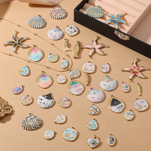 Acciaio Inossidabile Oceano Stella Marina Conchiglia Smalto Ciondoli Con Perle Artificiali per DIY Creazione Gioielli Collane Braccialetti Artigianato