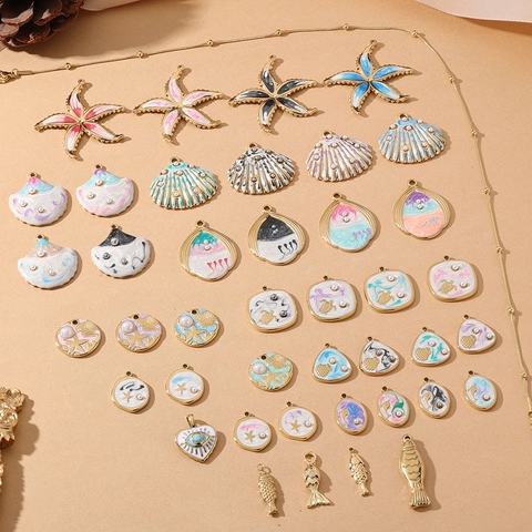 Acciaio Inossidabile Oceano Stella Marina Conchiglia Smalto Ciondoli Con Perle Artificiali per DIY Creazione Gioielli Collane Braccialetti Artigianato