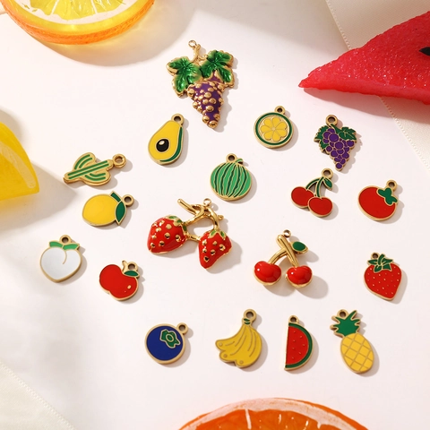 Pendenti a Forma di Frutta in Acciaio Inossidabile Smalto a Goccia d'Olio per Creazione di Gioielli DIY Bracciale Collana