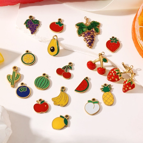 Pendenti a Forma di Frutta in Acciaio Inossidabile Smalto a Goccia d'Olio per Creazione di Gioielli DIY Bracciale Collana