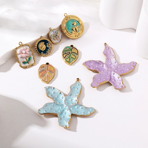 Ciondoli in Acciaio Inossidabile Smalto Fiore Stella Marina Foglia per Fai da Te Gioielli Vintage Pittura a Olio Strass Accessori